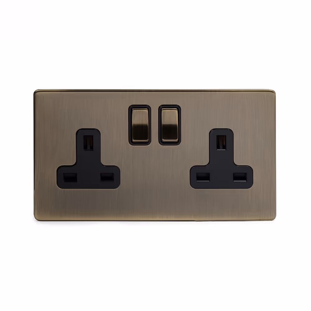 The Charterhouse Collection 2 Gang Socket 13A Double Pole Antique Brass
